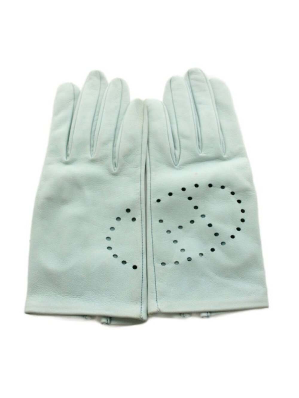 Hermes Gloves Leather Perforated Logo 6.5 Light Blue